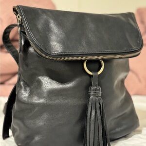 Black Leather Convertible Backpack Tote